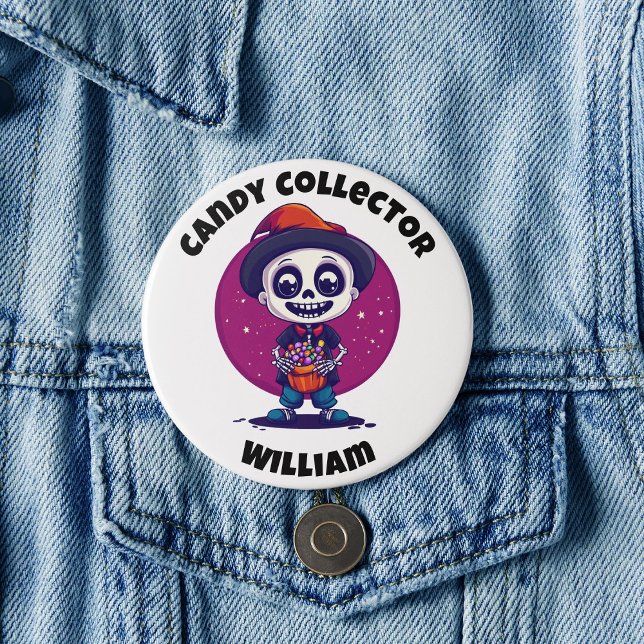 Cute Candy Collector Skeleton Boys Halloween 3 Inch Round Button (Cute Candy Colloector Skeleton Boys Halloween Button)