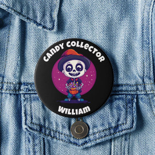Cute Candy Collector Skeleton Boys Halloween 3 Inch Round Button