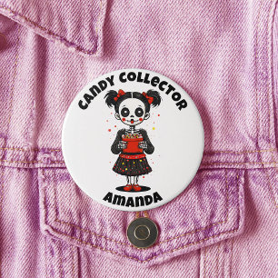 Cute Candy Collector Skeleton Girls Halloween 3 Inch Round Button