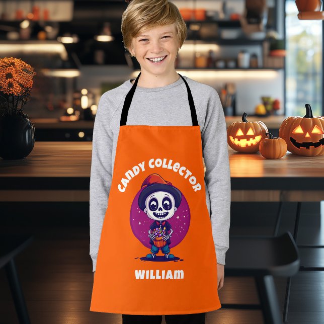 Cute Candy Collector Skeleton kids Halloween Apron (Cute Candy Collector Skeleton Boys Halloween Apron)