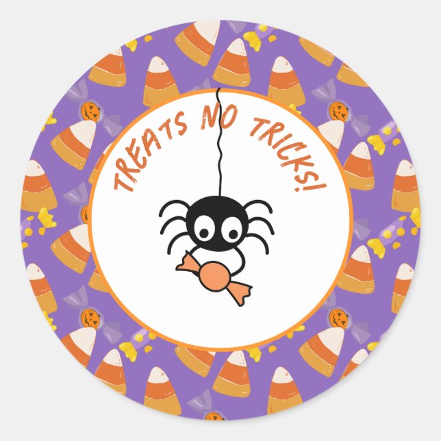 Cute Candy Corn Kids Halloween Party Spider Classic Round Sticker (Front)