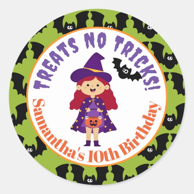 Cute Candy Corn Kids Halloween Party Witch Bats Classic Round Sticker (Front)
