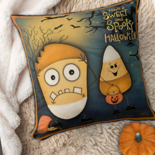 Cute, Candy Corn Sweet and Spooky Halloween  Throw Pillow