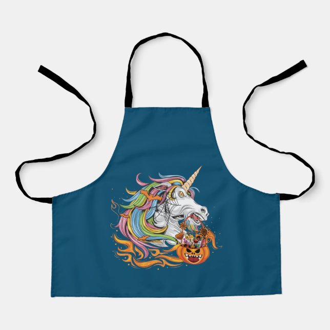 Cute Candy Corn Unicorn Halloween Apron (Front)