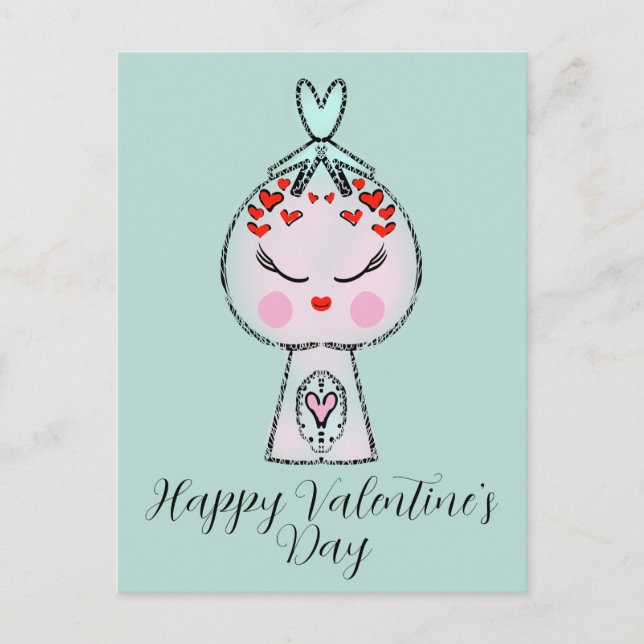 Cute Candy Dispenser Doodle Valentines Day Postcard (Front)
