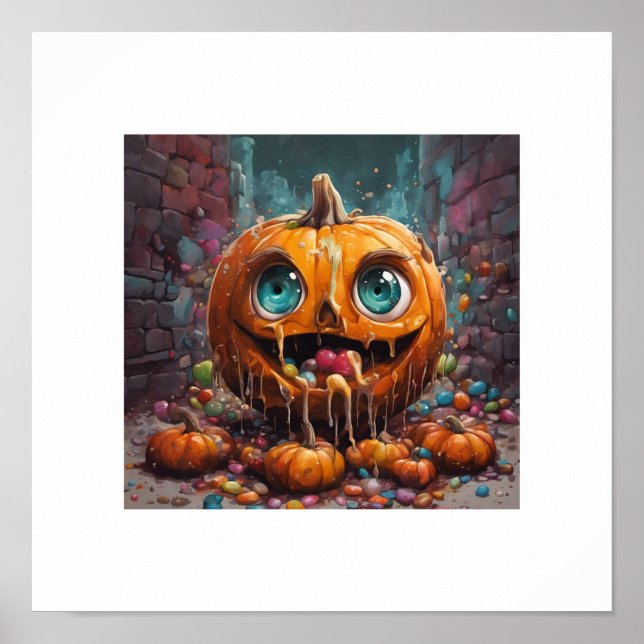 Cute Candy Halloween Pumpkin Poster (Front)