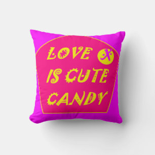 Cute candy love hot pink banana yellow printed throw pillow
