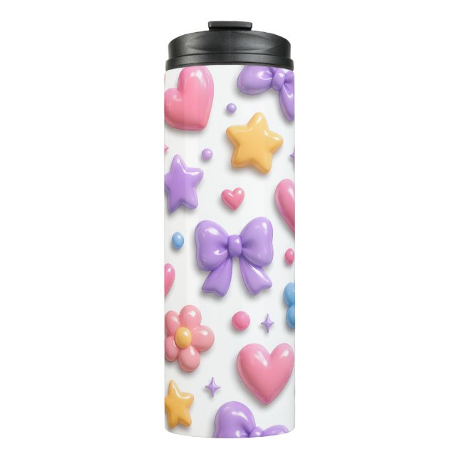 Cute Candy Pastel Icons Pattern Thermal Tumbler (Front)
