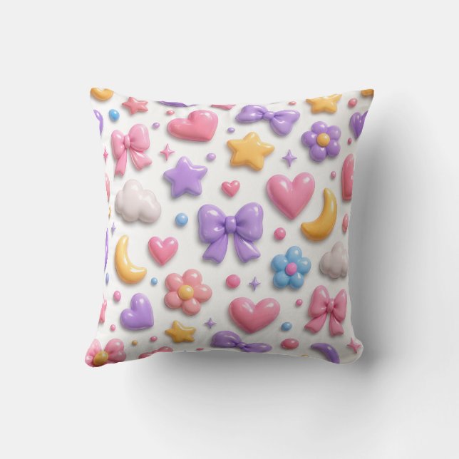 Cute Candy Pastel Icons Pattern Throw Pillow (Back)