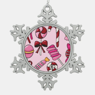 Cute Candy Snowflake Pewter Christmas Ornament