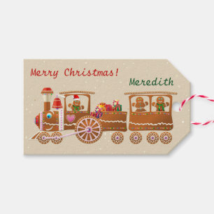 Cute Candy-Sprinkled Gingerbread Christmas Train Gift Tags
