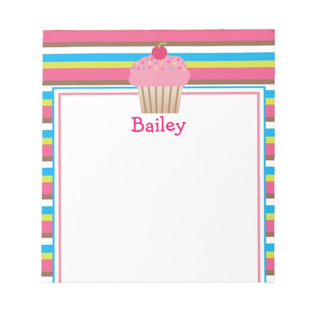 Cute Candy Striped Cupcake Notepad (Front)