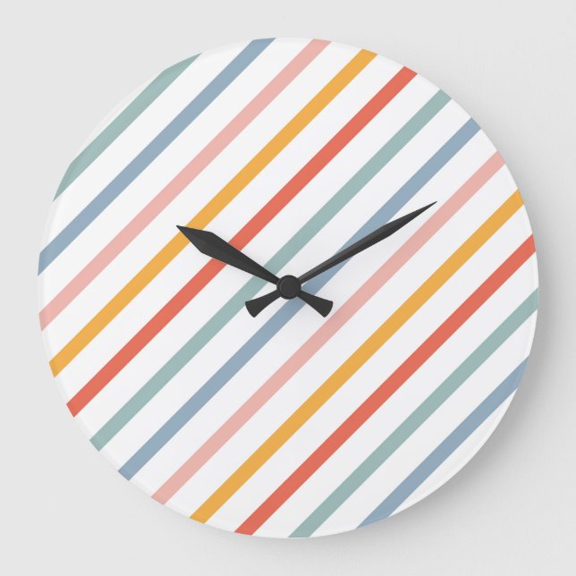Cute Candy Striped Diagonal Large Clock (Front)