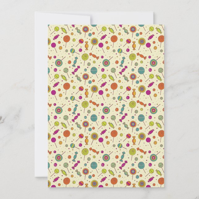 Cute Candy Theme First Birthday Invitation  (Back)