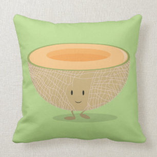 Cute Cantaloupe Food Cartoon Throw Pillow