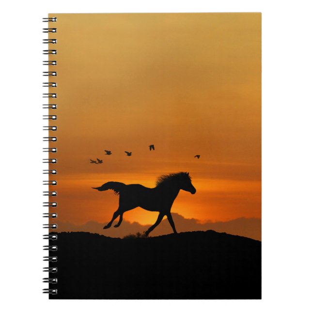 Cute Cantering Horse and Birds Notebook (Front)
