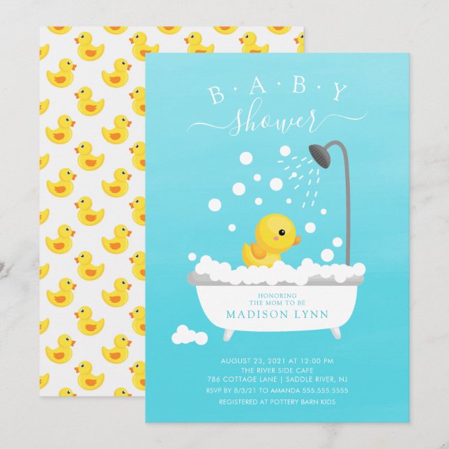 Cute Caoutchouc Douche Bébé Invitation (Devant / Derrière)