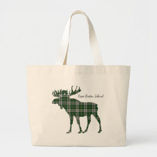 Cute Cape Breton Island moose tartan tote bag