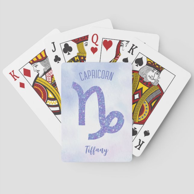 Cute Capricorn Astrology Sign Personalized Purple Playing Cards (Back)