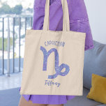 Cute Capricorn Astrology Sign Purple Personalized Tote Bag<br><div class="desc">This pretty purple and lavender Capricorn tote bag features your astrological sign from the Zodiac in a beautiful sparkle like the constellations. Customize this cute gift with your name in beautiful cursive script for someone with a late December or early January birthday.</div>