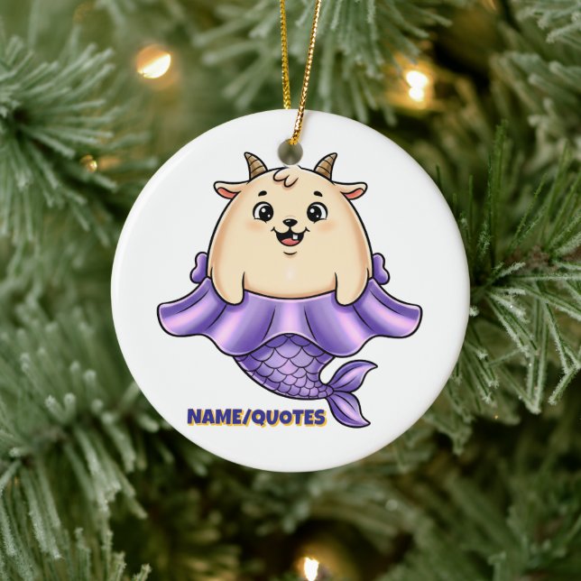 Cute Capricorn Cartoon – Whimsical Zodiac Ceramic Ornament (Tree)