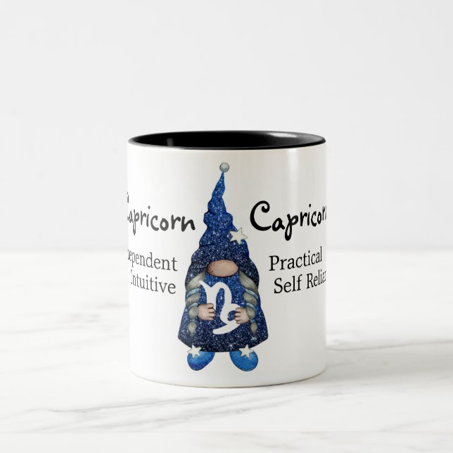 Cute Capricorn Gnome Zodiac Sign Two-Tone Coffee Mug (Center)