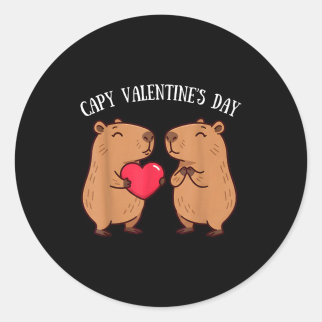 Cute Capy Valentine’s Day Capybara Lovers Romantic Classic Round Sticker (Front)