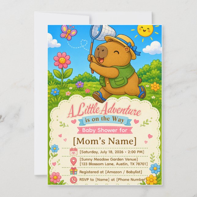 Cute Capybara Adventure Baby Shower Invitation (Front)