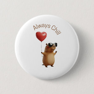 Cute Capybara Always Chill Heart Balloon Pin Butto