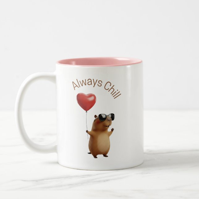 Cute Capybara Always Chill Valentine Coffee Mug (Left)