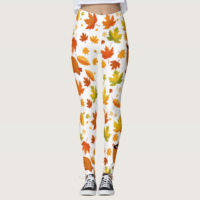 Cute Capybara and Autumn Leaves Leggings (Front)