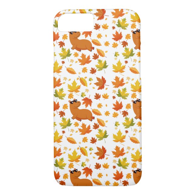 Cute Capybara and Autumn Leaves Phone Case (Back)