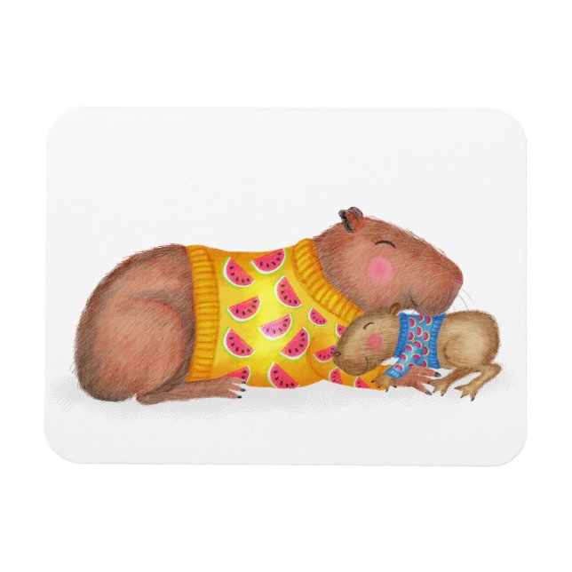 Cute capybara and baby magnet (Horizontal)