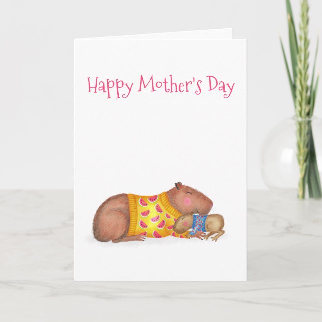 Cute capybara and baby Mother's Day card (Front)