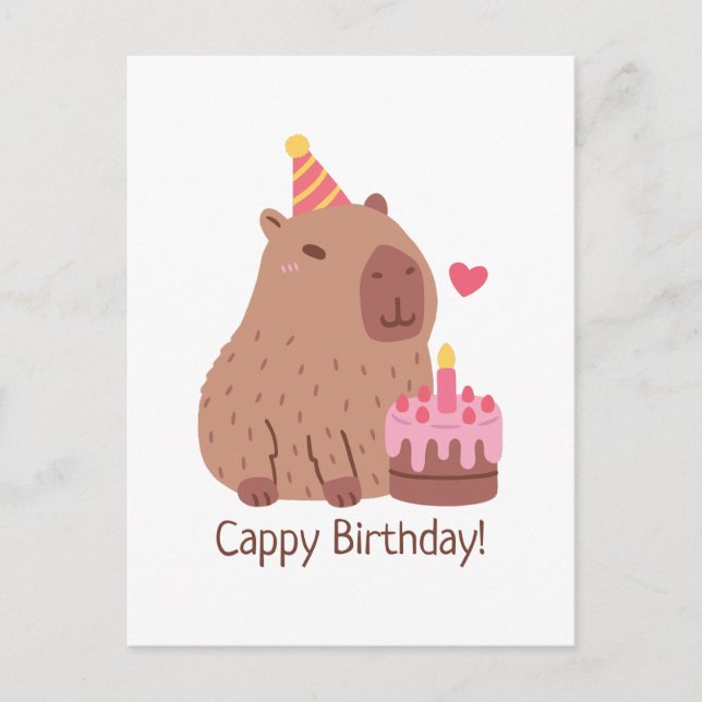 Cute Capybara And Cake Happy Cappy Birthday Postcard (Front)
