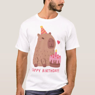 Cute Capybara And Cake, Happy Cappy Birthday T-Shirt