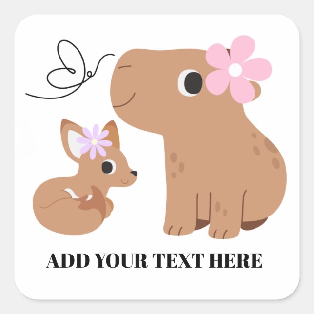 Cute Capybara And Fox  Square Sticker (Front)