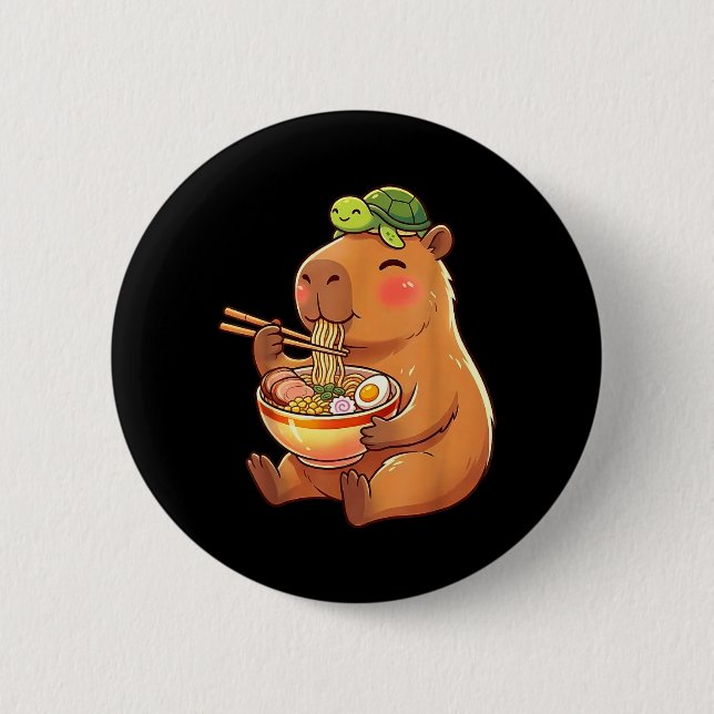 Cute Capybara and Turtle Backpack Ramen Kawaii 2 Inch Round Button (Front)