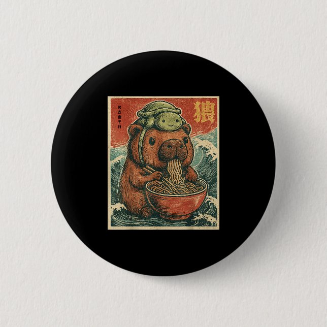 Cute Capybara And Turtle Backpack Ramen Kawaii Cap 2 Inch Round Button (Front)