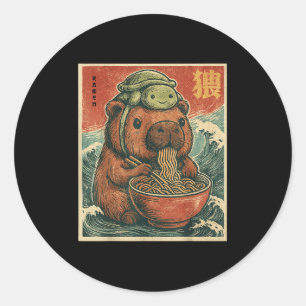 Cute Capybara And Turtle Backpack Ramen Kawaii Cap Classic Round Sticker