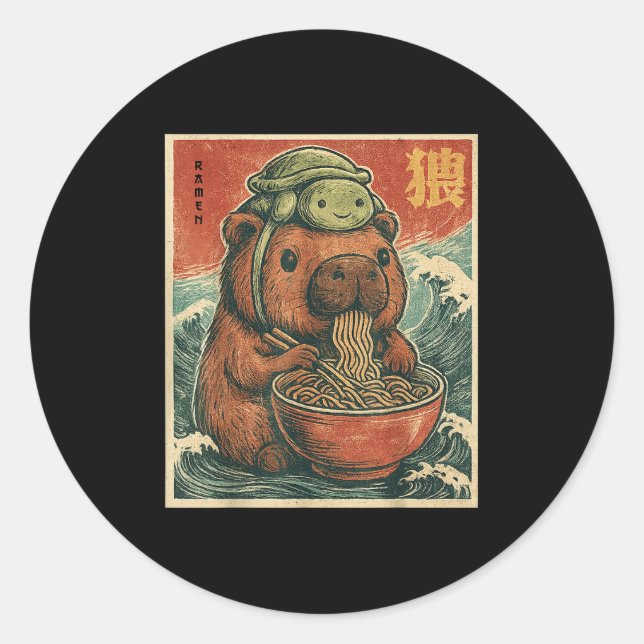 Cute Capybara And Turtle Backpack Ramen Kawaii Cap Classic Round Sticker (Front)