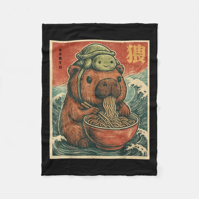 Cute Capybara And Turtle Backpack Ramen Kawaii Cap Fleece Blanket (Front)