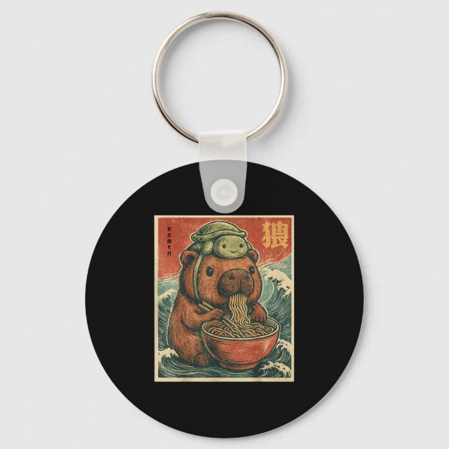 Cute Capybara And Turtle Backpack Ramen Kawaii Cap Keychain (Front)