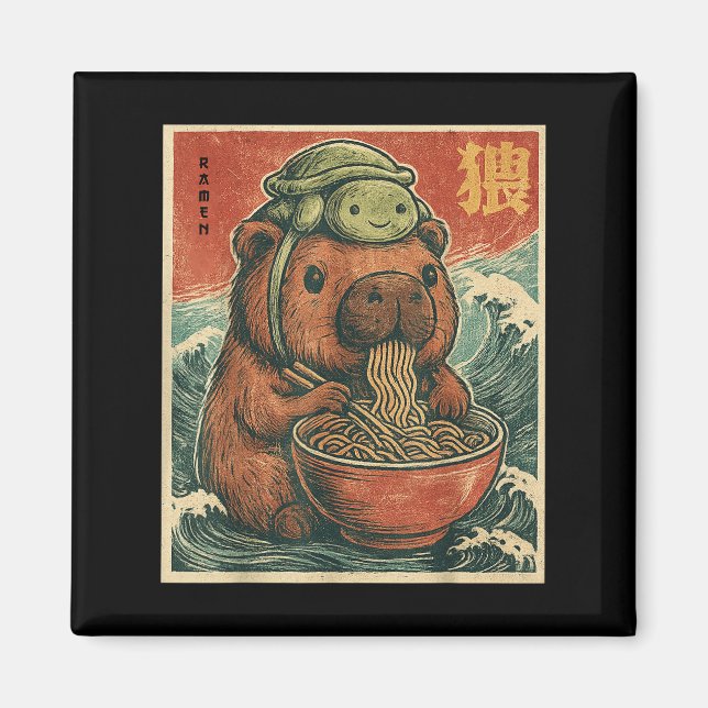 Cute Capybara And Turtle Backpack Ramen Kawaii Cap Magnet (Front)
