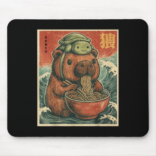 Cute Capybara And Turtle Backpack Ramen Kawaii Cap Mouse Pad (Front)