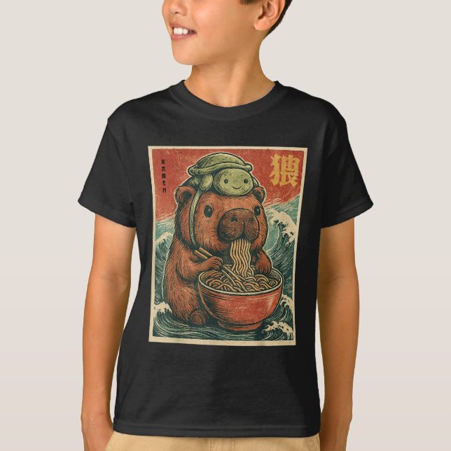 Cute Capybara And Turtle Backpack Ramen Kawaii Cap T-Shirt (Front)