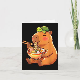 Cute capybara and turtle backpack ramen kawaii card