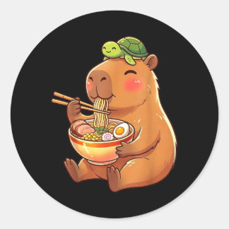Cute Capybara and Turtle Backpack Ramen Kawaii Classic Round Sticker
