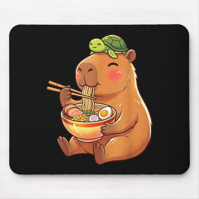 Cute Capybara and Turtle Backpack Ramen Kawaii Mouse Pad (Front)