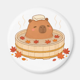 Cute Capybara Autumn Onsen Maple Leaf Magnet
